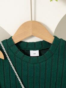 2pcs/Set Girls Casual Outfits, Sleeveless Top With Bow Decor And Long Sleeve Knee-Length Dress, Fashion Suit For Spring, Autumn And Winter - Green - View 7