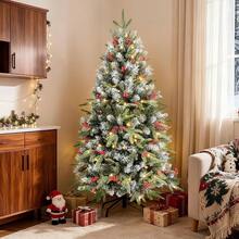 5 Ft Prelit Snow Flocked Christmas Tree With 250 Warm LED Lights, Premium Holiday Artificial Xmas Tree With 518 Realistic Branch Tips, Metal Stand For Indoor Home/Office Decor (Easy Assembly)-HOME - 未點亮的漿果樹 - 查看 12