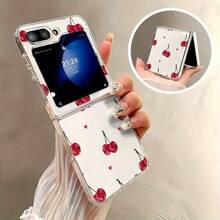 樱桃爱心可折叠屏幕手机壳，兼容三星 Galaxy Z Flip3 5G/Galaxy Z Flip 4 5G/Galaxy Z Flip 5 5G/Galaxy Z Flip 6 5G/Galaxy Z Flip 7 5G，可爱时尚的手机保护套 - 彩色 - 查看 1