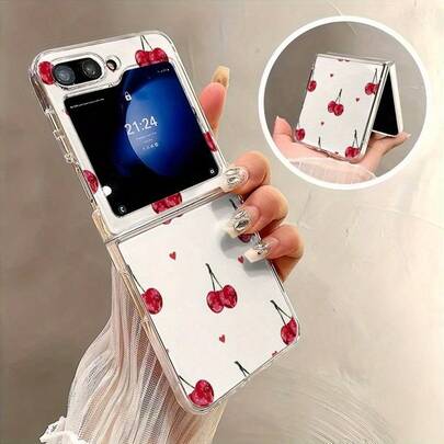 Cherry Heart Foldable Screen Folding Phone Case Compatible With Samsung Galaxy Z Flip3 5G/Galaxy Z Flip 4 5G/Galaxy Z Flip 5 5G/Galaxy Z Flip 6 5G/Galaxy Z Flip 7 5G, Cute & Stylish Phone Protective Cover