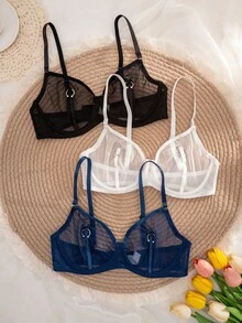 3pcs/Set Women's Solid Color Underwire Thin Cup Comfortable Bras - Multicolor - View 3