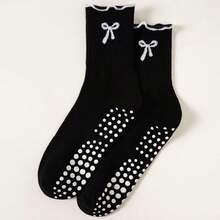 Rutschfeste Yoga-Socken für Frauen - Schwarze Socken mit langem Bein und weißer Schleife, atmungsaktiv und bequem für Pilates, Fitness, Tanz, Outdoor-Sport, ideales Geschenk für den ganzjährigen Gebrauch, Pilates-Socken - Verschiedenfarbig - Übersicht 1