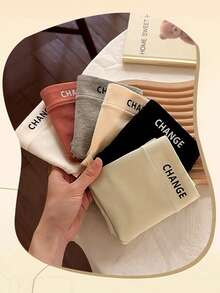 6 piezas de bragas triangulares para mujer, cómodas bragas de cintura media con diseño de letras de unicolor, sin costuras - Multicolor - Ver 4