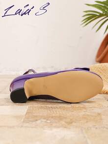 Women's Elegant Fashion Round Buckle Decor Mary Jane Pumps, Strap Round Toe Chunky Heel Shoes, Convenient Pin Buckle Closure, Suitable For Party/Wedding/Christmas/Work Commute/Spring & Autumn, Purple High Heels, Comfortable Women's Shoes, Business Formal/Vacation - Purple - View 7