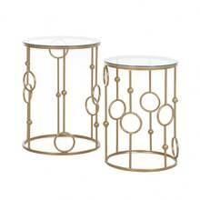 HOMCOM 2-Piece Coffee Table Set, Side Table With Glass Top, Living Room Table With Wheel And Ball Design Ø41 X 57, Gold On Site - 1 - View 1