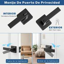Cerradura de Manija,Cerradura de Manija de Puerta,Manijas de Bloqueo de Puerta de Privacidad,con Llaves,Mango Reversible Que Soporta Puertas de Mano Izquierda y Derecha,para Recámara y Baño - Negro - Ver 6