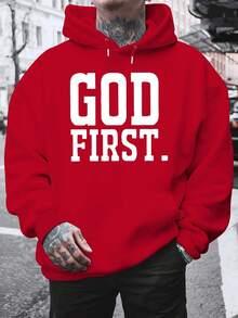 Men's Loungewear Graphic Hoodie For Men "God Ro" - Casual Fleece Sweater With Bold Letter Print, Long Sleeve, Hoodie For Autumn And Winter, Black, Everyday Sweatshirt| Hoodie| Soft Texture, LARGE SIZE, Plus SizeLoose And Comfortable - [紅色的] - 查看 1