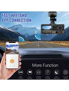 Dash Cam, Wireless WiFi Dashcam, 1080P HD Car Three-Lens Dash Cam, Hidden Mini Dashboard Recorder, 24H Security Monitor, Small Dashboard Camera For Cars - Multicolor - View 5