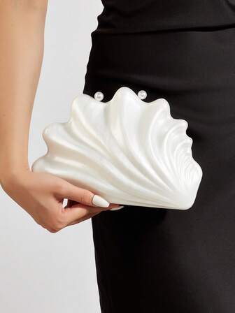 亚克力贝壳形手拿包，新款婚礼新娘白色包包，适合派对、宴会、奢华度假晚宴，配有链条肩带，优雅贝壳包，完美适用于派对、婚礼、晚宴和宴会，可搭配婚纱、正装、舞会礼服、生日装和女士派对服装。