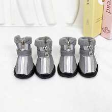 4pcs/Set Reflective Leather Snow Boots For Small Dogs, Warm & Waterproof Outdoor Winter Shoes, Pet Supplies For Autumn/Winter - Grey - View 15