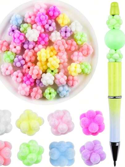 12 piezas de cuentas de flor de espuma pastel de 14 mm para bolígrafos, cuentas de terciopelo artificial de colores para bolígrafos con cuentas, llaveros con cuentas, joyería, pulseras, aretes, collares - Cuentas y surtidos de cuentas