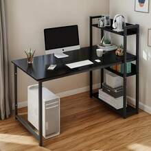 Escritorio para Computadora con Repisas de Librero, Escritorios Gamer Minimalista Moderno, Mesa de Trabajo Madera, Ideal para Sala Hogar Oficina Estudio Recamara 110 X 50 (Blanco) - Negro - Ver 13