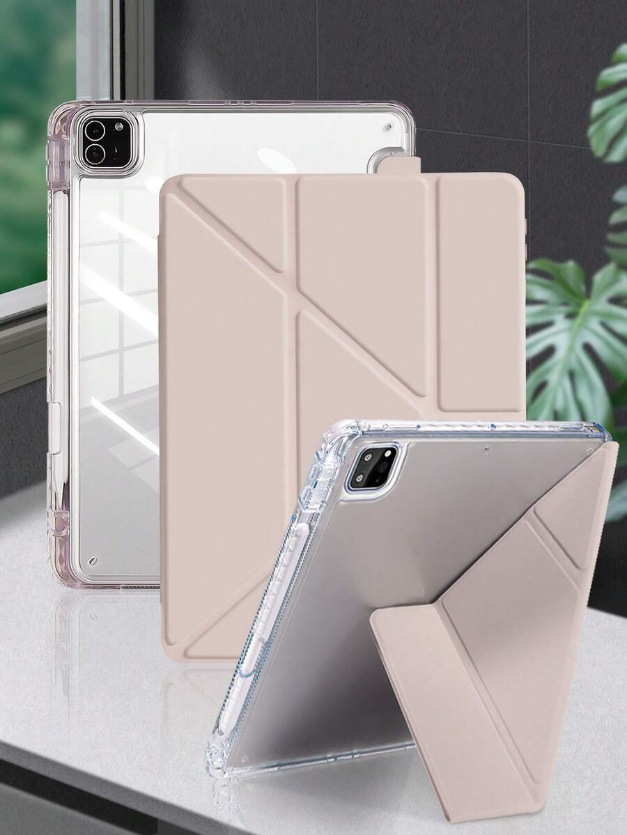 1pc Transparent Acrylic Y-Fold Flat Tablet Protective Case, Pink, Multi-Fold Multi-Angle Stand, Built-In Pen Slot, High-Transparency Acrylic Back Cover, Sleep/Wake, Premium/Creative/Minimalist Design, Compatible With Mini6/Mini7/Air1/Air2/9.7/10.2/10.5/Air4/Air5/10.9/Pro11/10th/Pro12.9/Air 11-In.(M2)-2024/Pro 11-In.(M4)-2024/ Air 11-Inch (M3) 2025/ (A16) 11 Inch 11th Generation 2025 Apple Models. Product Does Not Include Stylus, Some Models Come With Lens Frame. - Hồng - Xem 1