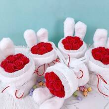 1束兔子玫瑰仿真花，兔耳造型香皂花束，生日礼物（送给朋友），情人节礼物（送给朋友/女朋友），母亲节礼物（送给妈妈/奶奶），节日派对装饰花束 - 彩色 - 查看 4