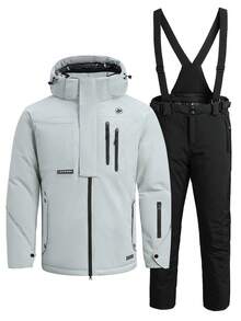 2 件套男友风格男士运动户外运动服，专业运动休闲男友风格男士服装，男友风格男士滑雪服、夹克和裤子套装，HX505-1 滑雪服 - 淺灰色 - 查看 9