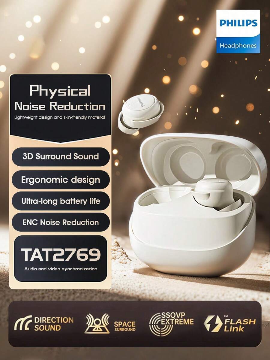 Écouteurs Bluetooth sans fil intra-auriculaires Philips, TAT2320, faible latence, taille MINI, ajustement ultra-léger, adapté au sommeil, annulation intelligente du bruit des appels, compatible avec iOS et Android - Blanc - Voir 1