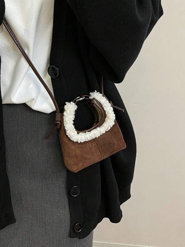 Neue Mode Mini-Handtasche, U-förmiges Griff-Design mit gefransten Kanten, retro süße Münzbörse, einzigartige Textur Lippenstift-Etui für Herbst/Winter