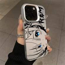 Anime Re:Zero RAM Phone Case For , Black & White Cartoon Design Protective Clear Cover - Plateado - Ver 10