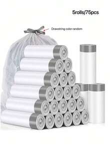 15/75/150 piezas Bolsas con cordón Trash, adecuadas para cocina pequeña, baño, dormitorio, extra resistentes, bolsas de basura sin olor, Disposable Bag Bolsa, forros de latas, artículos de limpieza, uso comercial, aptas para la cocina, sala de estar, cuarto de baño y oficina