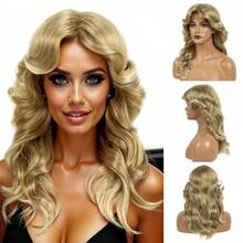 70年代法拉·福西特风格金色长卷假发，女士圣诞节服装假发，80年代迪斯科风格假发，女士日常、派对、角色扮演、万圣节自然合成假发，REEWES假发 - 金色 - 查看 11