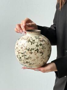1个美式乡村风格裂纹陶瓷花瓶，复古花卉田园装饰花瓶，大容量壁炉架花瓶，适合插鲜花/干花，创意复古，节日派对装饰 - 彩色 - 查看 15