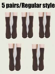 5 Pairs Of Solid Plush Lined Crew Socks, Simple Warm Unisex Snow Tube Socks, Suitable For Autumn And Winter, Women's Stockings And Socks, Fall