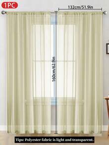 1pc Sheer Voile Curtain, Lightweight Translucent Fabric For Sun Shading, Heat Insulation And Light Filtering, With Rod Pocket Top Design, Suitable For Living Room, Bedroom, Balcony Decoration | Autumn Decor - Beige - View 9