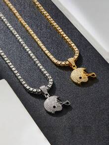 1 pieza Collar con colgante de casco de fútbol americano de hip hop, cadena de una sola hilera con brillantes diamantes de imitación, estilo hip hop de moda, regalo ideal para los amantes del fútbol. - Collar con colgante de casco de fútbol americano de moda - Ver 3