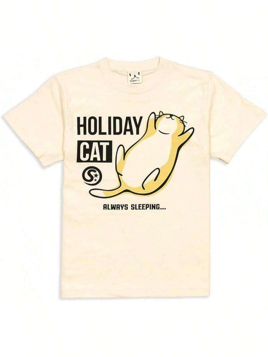 [Scopy] T-Shirt With Cat Pattern For Cat Lovers HOLIDAY CAT - 黑色 - 查看 1