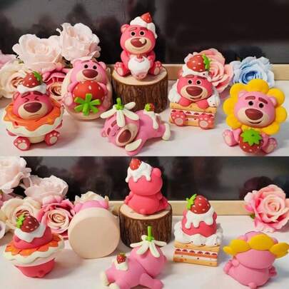 1pc Cute Strawberry Pink Bear Plush Doll, Sweet Girl's Heart Pink Gift Figurine, Creative Decor Gift, Non-Blind Box