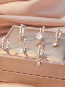 3 Paia di Set di Orecchini Minimalisti con Zirconia Cubica, Orecchini a Cerchio con Elementi Misti, Adatti per Lavoro, Casual, Festa, Moda, Regalo di Gioielli Ideale per San Valentino, Compleanno, Festa della Mamma, Anniversario - Argento - Visualizzare 10