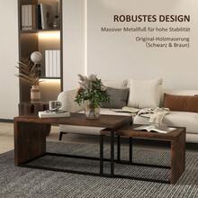 HOMCOM 2-Piece Set Coffee Table Side Table Sofa Table End Table Coffee Table Various Shapes Multifunctional Elegant Simple Black+Brown Metal Leg On Site - 1 - View 9