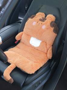 1件装毛绒汽车坐垫，可爱卡通腰部支撑垫，保暖增高座垫 - 棕色-老虎 - 查看 3