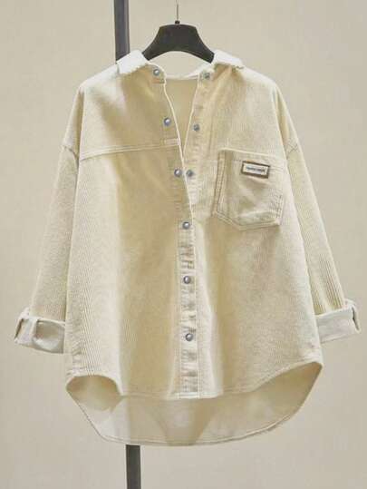 女式灯芯绒纽扣衬衫宽松休闲长袖时尚开衫夹克 2025 秋季超大码衬衫上衣