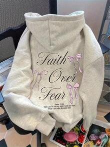 Winter Clothes For Women"Faith Over Fear" Christian Bible Verse Jesus Christ Graphic Print Pullover Sweatshirt, Suitable For Airport, Fall Fits, Back To School Women's Solid Color Long Sleeve Pocket Relaxed Fit Hoodie Sweatshirt, Casual Fall Clothes For WomenLoose And Comfortablechristmas Outfit Women Thanksgiving - 灰色 - 查看 5