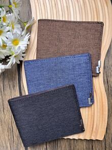 Men's Short Wallet, Imitation Denim Design Wallet, Fashionable Business Style, Textured Design, Multiple Card Slots, Large-Capacity Bill Compartment And Practical Pockets, Ample Storage Space, Can Be Cash, Cards And Small Items In An Orderly Manner.