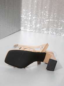 女士法式厚底高跟凉鞋，夏季户外穿着，新款时尚百搭优雅舒适高跟鞋，法式仙女风格，适合搭配连衣裙 - 杏色 - 查看 9