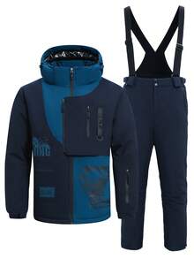 2pcs Sports & Outdoor Activewear Set For Boyfriend Style Men, Includes Jacket And Pants, Professional Skiing Apparel, HX518-1 Ski Outfits Winter - Navy Blue - View 9