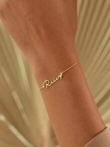 Pulsera personalizada con nombre, joyería cristiana de acero inoxidable, color plateado, pulsera con nombre en letra inglesa personalizable, unisex, regalo de , amuleto, joyería de Jesús - Dorado - Ver 6