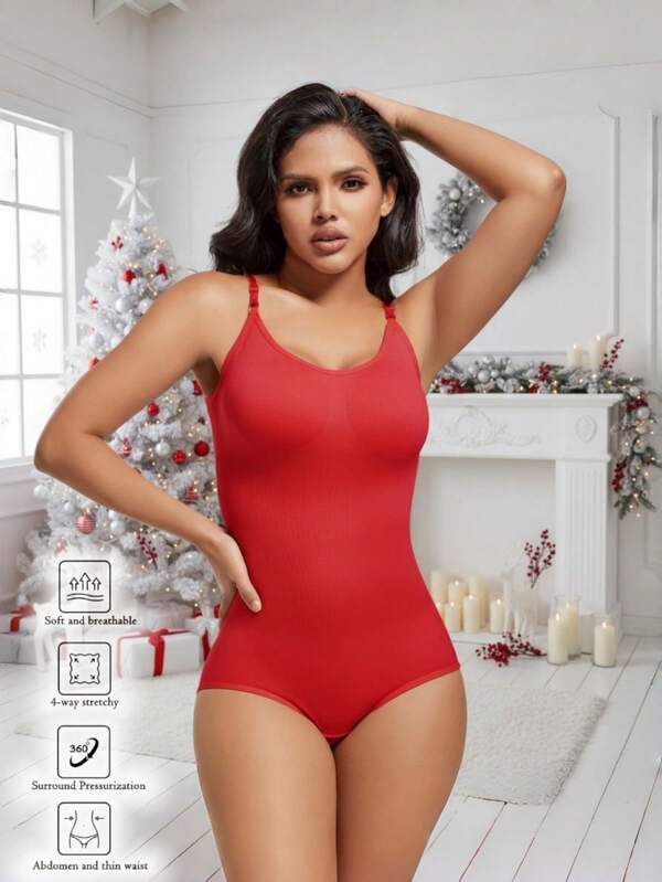 1PC Women' Seamless Sleeveless V-Neck Bodysuit Shapewear Tummy Control Push Up High Stretch