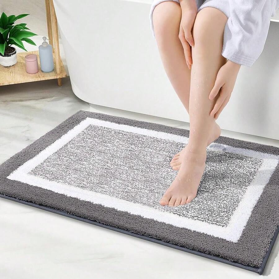 Bathroom Rugs 30x20, Extra Soft And Absorbent Microfiber Bath Mat, Non-Slip, Machine Washable, Quick Dry Shaggy Bath Carpet, Suitable For Bathroom Floor, Tub, Shower (Medium, Charcoal){Inchcolor_nameinch:InchCharcoalandWhiteinch,Inchsize_nameinch:Inch30\Inchx20\Inchinch} - CharcoalandWhite - View 1