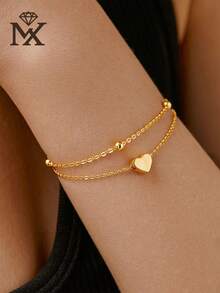 1pc 925 Sterling Silver Elegant Double-Layer 3D Heart Bracelet, Surprise Gift For Mother's Day