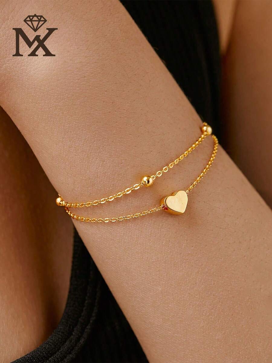 1pc 925 Sterling Silver Elegant Double-Layer 3D Heart Bracelet, Surprise Gift For Mother's Day