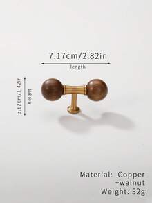 1pc Walnut Wood & Brass Vintage Bronze Cabinet Door/Drawer Pull Handle - Multicolor - View 2