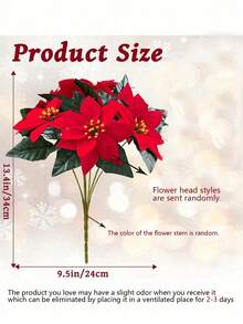 6/3 Stück künstliche Poinsettia Blumen, rote Weihnachtsblumen, künstlicher Poinsettia Strauch, künstliche Pflanzen (Farbe des Stiels zufällig), geeignet für Weihnachtsbaum Zuhause, Tischdekoration, Hochzeitsdekoration, Heimdekoration, Raumdekoration, Weihnachtsdekoration