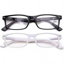 Lens Rectangle Frame Non Prescription Glasses - Fashion - Bộ 2 chiếc màu đen trắng - Xem 6