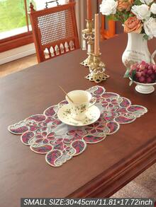 1 tấm vải 100% Polyester thêu ren 3D tinh tế trang trí nhà cửa, khăn tủ, khăn trải bàn ăn nhà bếp, miếng lót đĩa, trang trí ngày lễ trong nhà ngoài trời, dã ngoại, tiệc tùng, khăn trải bàn cưới - Màu Đỏ Sâu - Xem 9