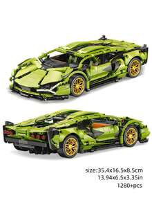 5pcs Super Sports Car Model, Available In Pink, Green, Black, White&Purple, Purple, High-Tech Super Sports Car, 1200+ Pcs Building Blocks, 1:14 Car Model, 14 Inches Long After Assembly, ABS Material, Adult Gift Car Building Blocks Model, Adult Collectable Building Blocks Toy