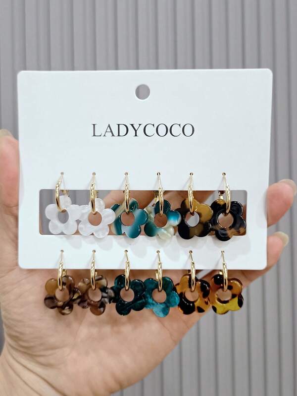 6 Pairs Fashion Acrylic Pendant Earrings, Suitable For Women's Jewelry, Made Of Hypoallergenic 316 Stainless Steel Hooks, Super Cute Rotating Design