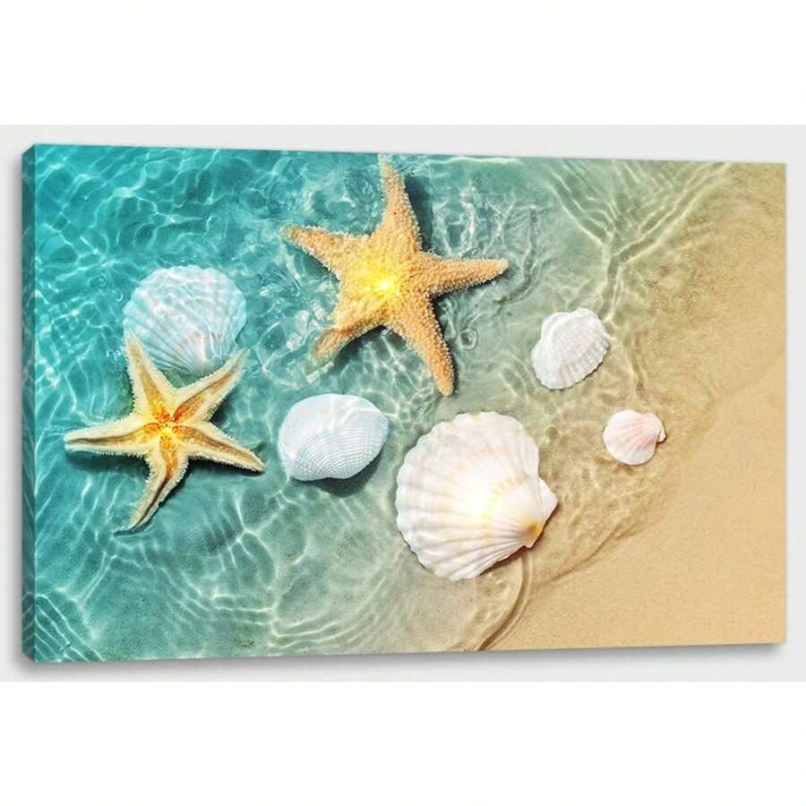 2025 Christmas Canvas Wall Art Print 12" X 16" With Timer | LED Lighted Design - Ocean Sea Shells - View 1
